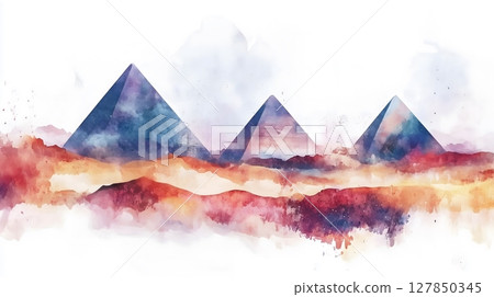 Watercolor Landscape with Pyramids Colorful Abstract Mountain Painting Watercolor Landscape with Pyramids Colorful Abstract Mountain Painting 127850345