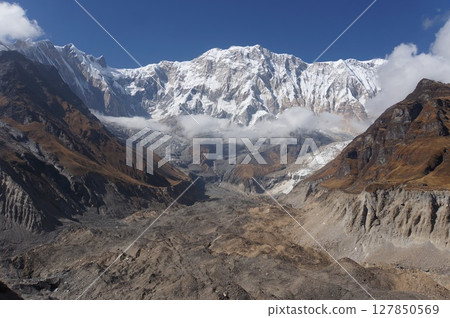 Beautiful view of Annapurna Mountain from Annapurna Base Camp (ABC) in Nepal Himalaya. 127850569