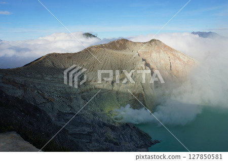 Views around Ijen Volcano, with its turquoise acidic crater lake. Views around Ijen Volcano, with its turquoise acidic crater lake. 127850581