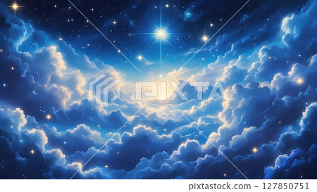 Infinite Blue Cosmos with Radiant Stars and Glowing Clouds 8-4 127850751