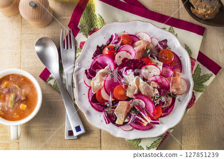Prosciutto and Red Daikon Salad Prosciutto and Red Daikon Salad 127851239