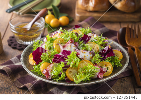 Octopus and kumquat salad 127851443