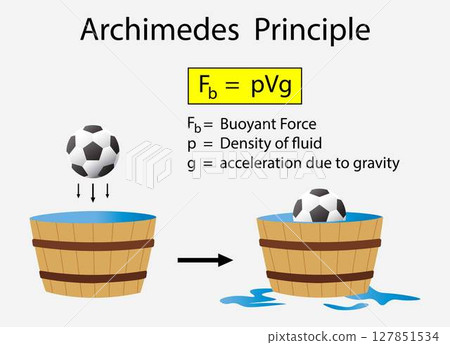 illustration of physics, Archimedes Principle, The buoyant force illustration, Archimedes principle experiments and buoyant force, Positive negative and neutral buoyancy 127851534