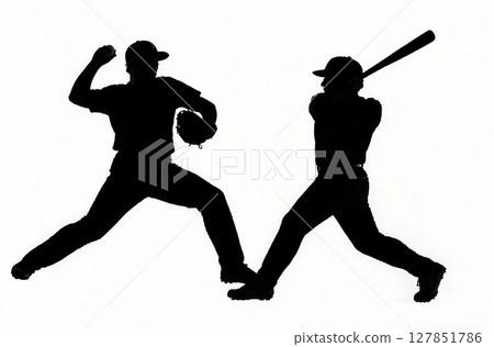 棒球剪影-投手和擊球手 127851786