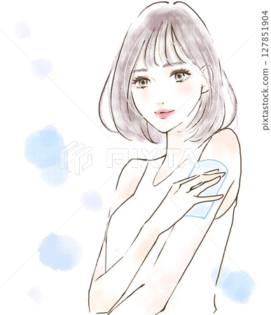 一位女士擦汗、清爽、梳洗的插圖 一位女士擦汗、清爽、梳洗的插圖 127851904