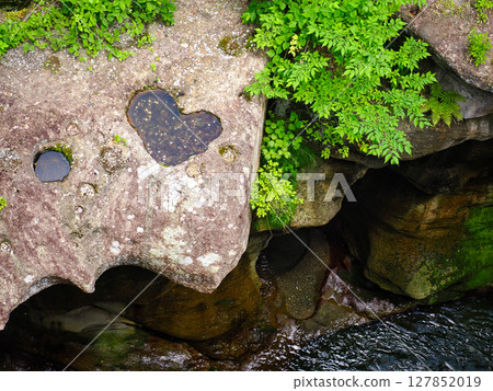 Heart-shaped rock in Rairaikyo Gorge in summer (Nozokibashi Heart) Taihaku Ward, Sendai City, Miyagi Prefecture 127852019