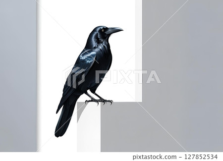 白色無機背景上叢林烏鴉的逼真插圖 白色無機背景上叢林烏鴉的逼真插圖 127852534