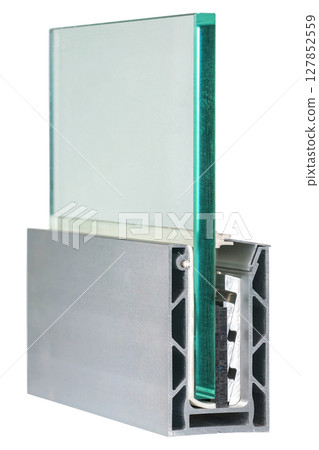 Innovative glass structure featuring modern design and engineering techniques for construction. Isolated on white background. 127852559