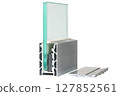 Innovative design of a modern window frame showcasing sleek materials and functionality. Isolated on white background. 127852561
