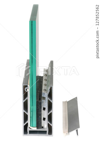 Exploring the intricate design of a glass panel assembly for modern architecture. Isolated on white background. 127852562