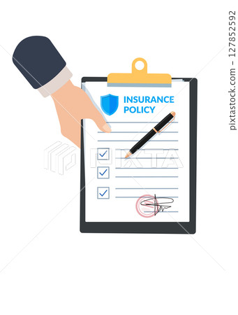 Insurance agent hand holding clipboard with policy form stock illustration 127852592