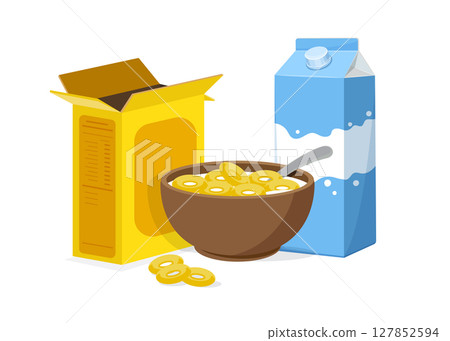 Milk with cereal healthy food stock illustration. Vector illustration. 127852594