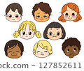 Children with various expressions, modest facial expressions set 2, hand-drawn 127852611