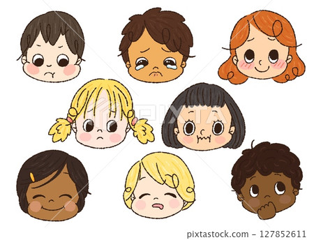 有各種表情的孩子，謙虛的臉部表情集 2，手繪 127852611