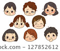 Children with various expressions, modest facial expressions set 1, hand-drawn 127852612