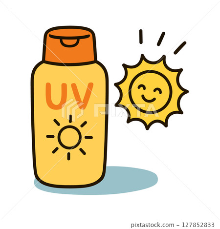 Cute illustration of UV protection and sunscreen (summer, hand-drawn style) 127852833