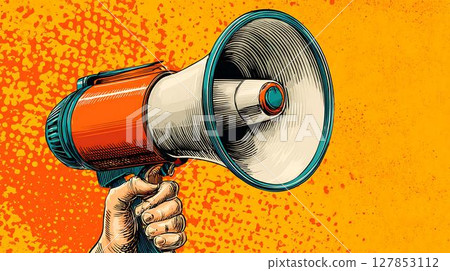 hand with megaphone on yellow background 127853112
