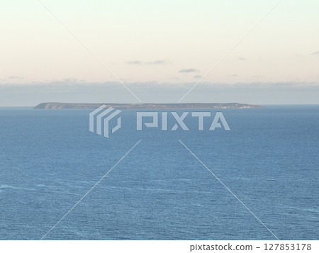[Aerial view of Hokkaido's Tomamae Port] Morning on Yagishiri Island 127853178