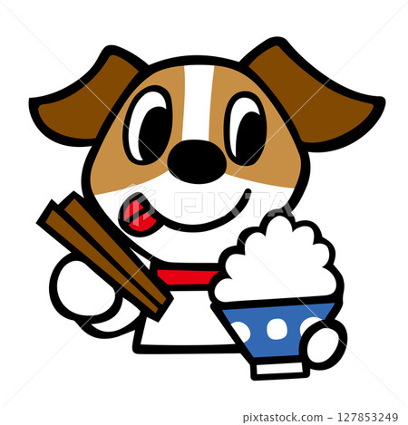Jack Russell Terrier dog character: "Let's eat" pose Jack Russell Terrier dog character: "Let's eat" pose 127853249