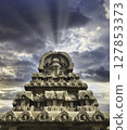 Divine Sun Rays Over Nakula and Shahdeva Ratha amongst Panch Rathas, Mamallapuram Temple, Tamil Nadu 127853373