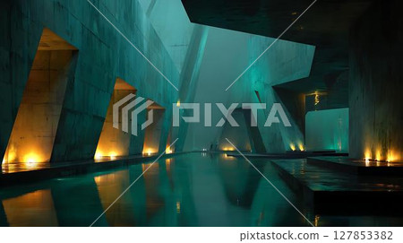 abstract dark room with concrete structure 127853382