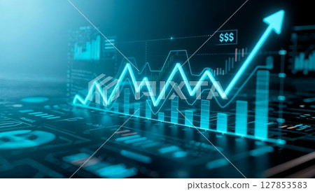 Abstract Financial Data, Glowing Charts, Market Trends, and Investment Growth. Excellent for fintech, economic analysis, and wealth management 127853583