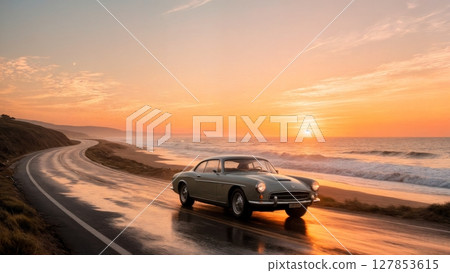 Coastal Road Trip, Freedom, Open Road, Scenic Drive. Great for automotive brands, travel agencies, adventure seeking 127853615