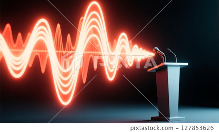 Abstract Political Speech, Dynamic Sound Waves, Persuasion, and Public Influence. Ideal for communication studies, leadership training, and media impact. 127853626