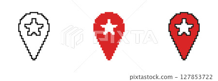 Map Pin With Star Icon Set. Location Marker With Star Symbol For Favorite Places And Navigation. Pixel Art Style For Maps And Gps Applications. Isolated Vector Illustration Map Pin With Star Icon Set. Location Marker With Star Symbol For Favorite Places And Navigation. Pixel Art Style For Maps And Gps Applications. Isolated Vector Illustration 127853722