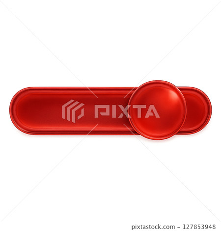 紅色發光液體玻璃風格滑桿按鈕，水平 UI 部分帶有發光圓形按鈕，光滑紋理紅色介面 127853948