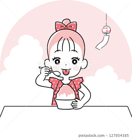 A girl with a colored tongue after eating shaved ice 127854385