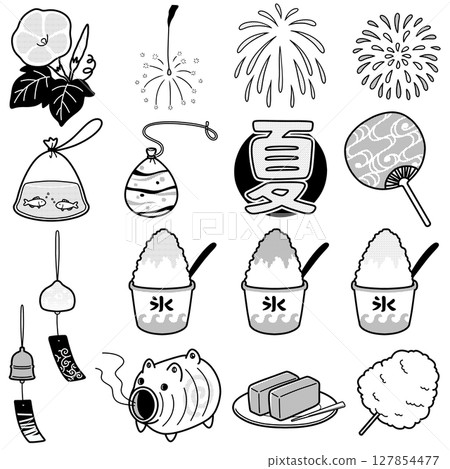 Pop and cute Japanese summer item set: monochrome 127854477