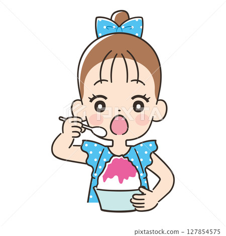 女孩吃刨冰 127854575