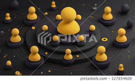 Abstract representation of network with yellow and black spheres symbolizing connection and communication Abstract representation of network with yellow and black spheres symbolizing connection and communication 127854600