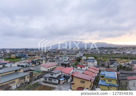 View of Mutsu city and Mount Kamagase from a high vantage point 127854830