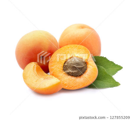 Sweet apricots with leaves  127855209