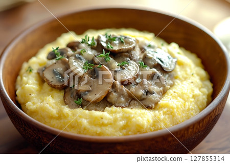 Creamy Mushroom Polenta A Delicious and Hearty Dish. 127855314