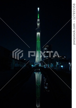 Upside-down Skytree at night Upside-down Skytree at night 127855358