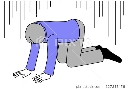 一位心情低落、四肢著地、低著頭的年輕男子的插圖 127855456
