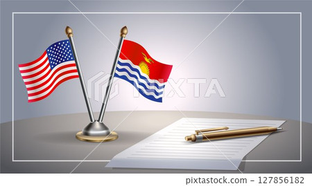 Small national flag of United States (USA) and Kiribati flag Relation, Template Vector Illustration 127856182