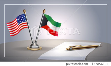Small national flag of United States (USA) and Kuwait flag Relation, Template Vector Illustration 127856192
