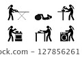 Set of stick figures, cooking and housework, flat vector illustration. 127856261