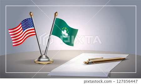 Small national flag of United States (USA) and Macao flag Relation, Template Vector Illustration Small national flag of United States (USA) and Macao flag Relation, Template Vector Illustration 127856447