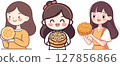 Cartoon girl holding moon cake illustration 127856866