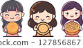 Cartoon girl holding moon cake illustration 127856867