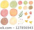 Autumn watercolor material set: round patterns and leaves, autumn leaves, cute hand-drawn illustrations 127856943