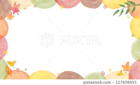 Autumn watercolor frame background. Round pattern with autumn leaves, cute hand drawn illustration 127856955