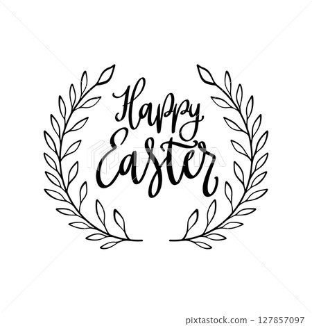 Happy Easter. Lettering phrase with wreath isolated on white background 127857097