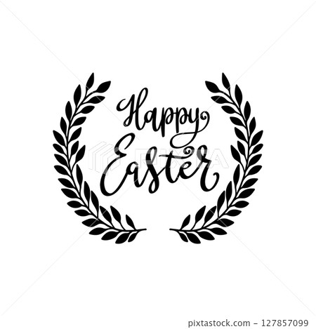 Happy Easter. Lettering phrase with wreath isolated on white background Happy Easter. Lettering phrase with wreath isolated on white background 127857099