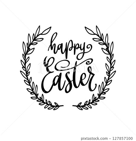 Happy Easter. Lettering phrase with wreath isolated on white background 127857100